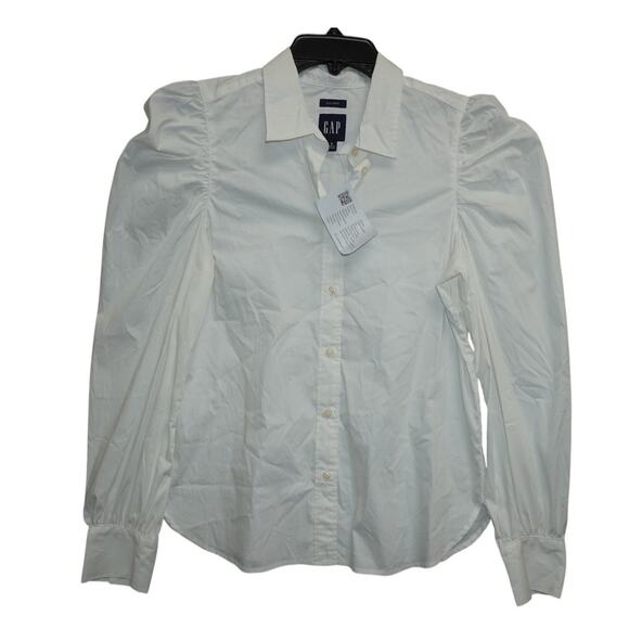 GAP Women’s S White Puff Shoulder Slim Fit Button-Up Shirt Long Sleeve NWT - Picture 1 of 4